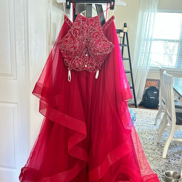 Jovani red formal long 2 piece dress - Picture 5 of 8